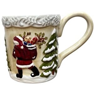 Vintage Mercuries Japan Christmas Mug Santa Tree Embossed Ceramic